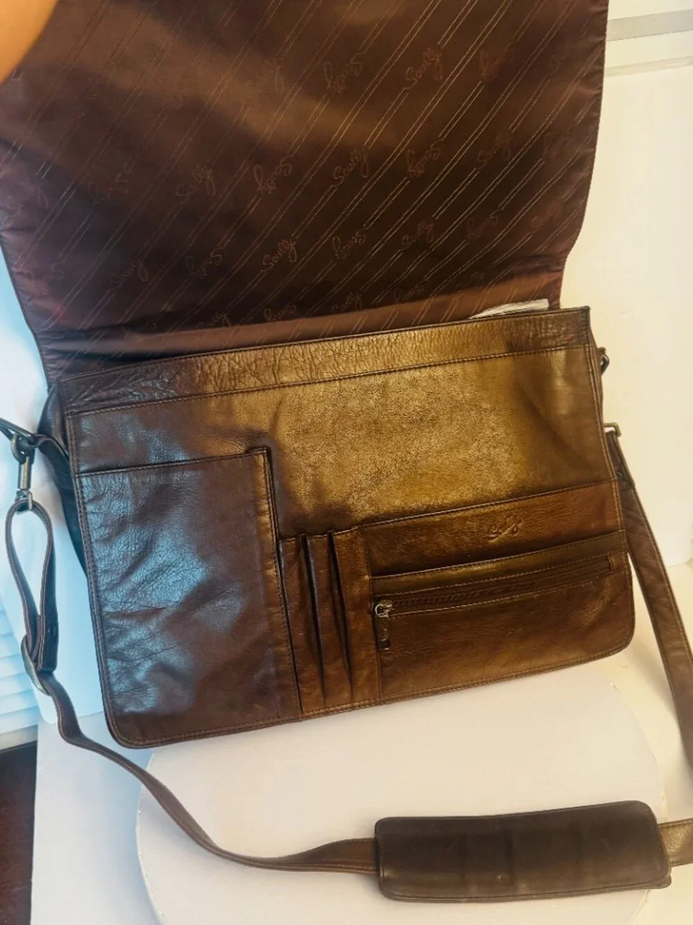 Vtg Rare Scully Leather Messenger Bag 16x11 Brown Crossbod Laptop Organizer READ